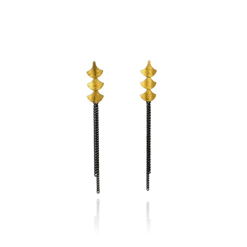 Siren Chain Drop Earrings Oxidised Silver/18ct Yellow Gold Plated Silver