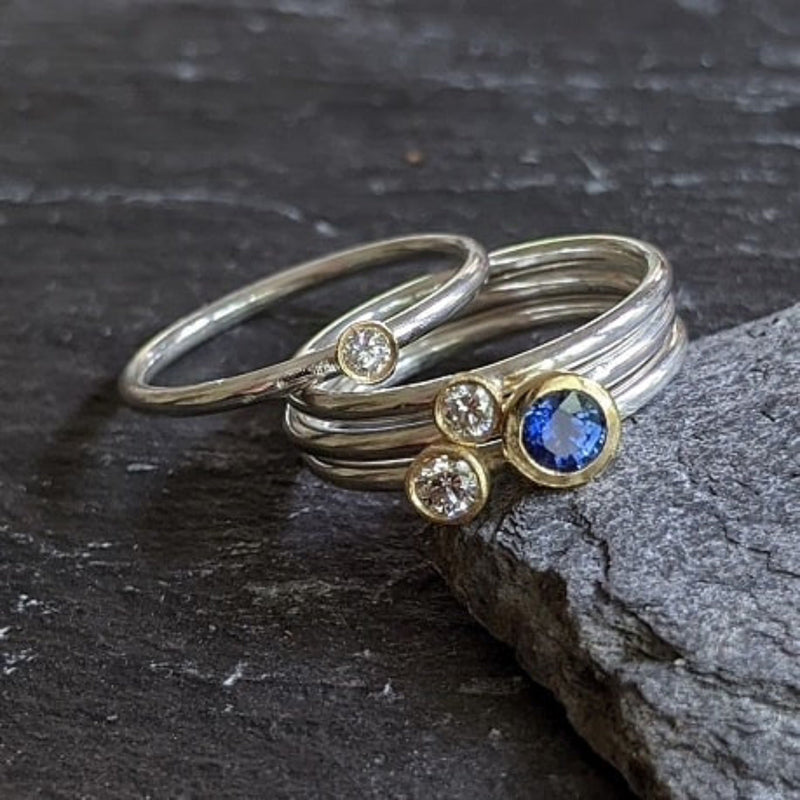 4 Silver Gum Nut Rings With Blue Sapphire