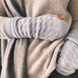 Long Cable Knit Cashmere Hand Warmers - Light Blue
