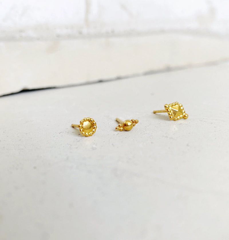 Set Of Three Odd 24ct Yellow Gold Plated Silver Stud Earrings - Style 3