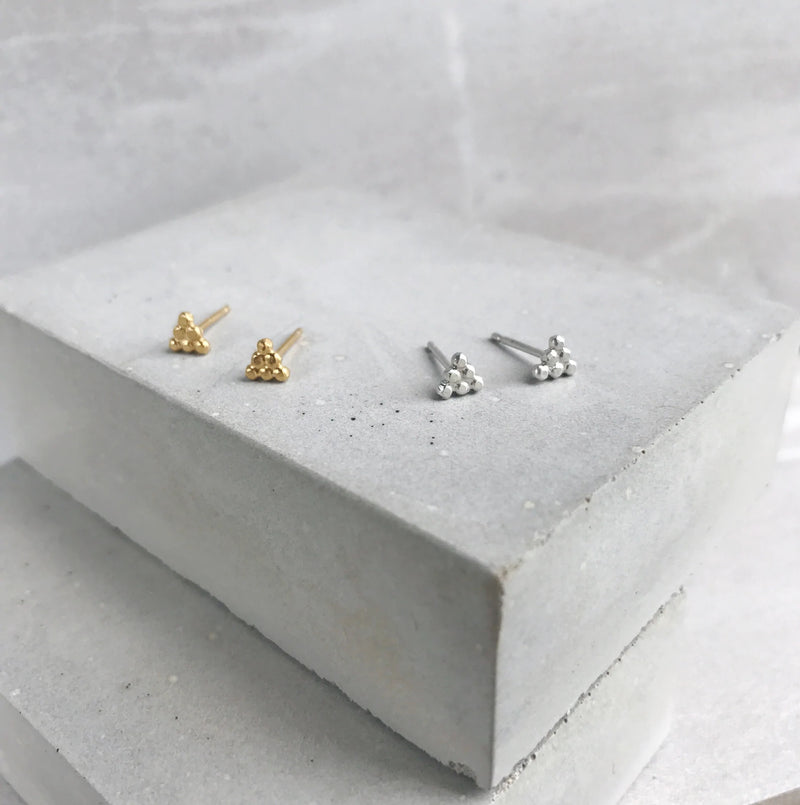 Pyramid Dot 24ct Yellow Gold Plated Silver Small Stud Earrings