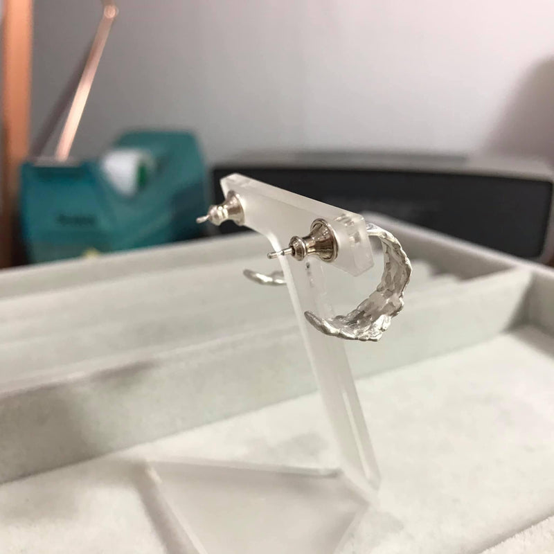 Cave Silver Half Hoop Earrings