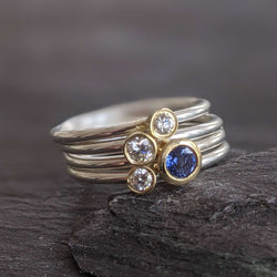 4 Silver Gum Nut Rings With Blue Sapphire