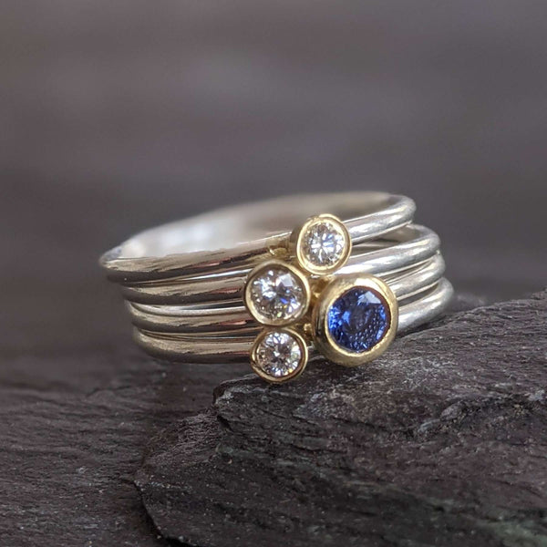 4 Silver Gum Nut Rings With Blue Sapphire