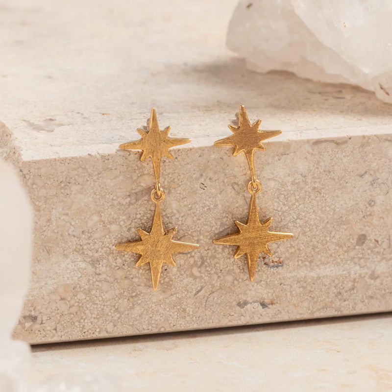 BRUSHED GOLD DOUBLE NORTH STAR EARRINGS