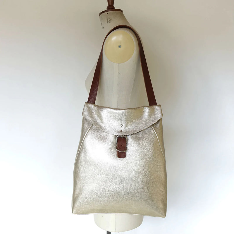 Tanya Shell Gold Handcrafted Leather Bag