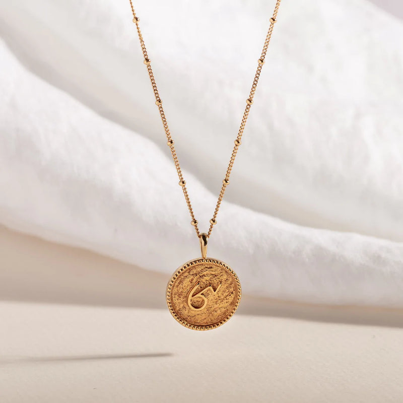 "BRAVE" SHORTHAND GOLD VERMEIL COIN NECKLACE