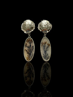 Foliose Pod Silver & Dendritic Agate Drop Earrings