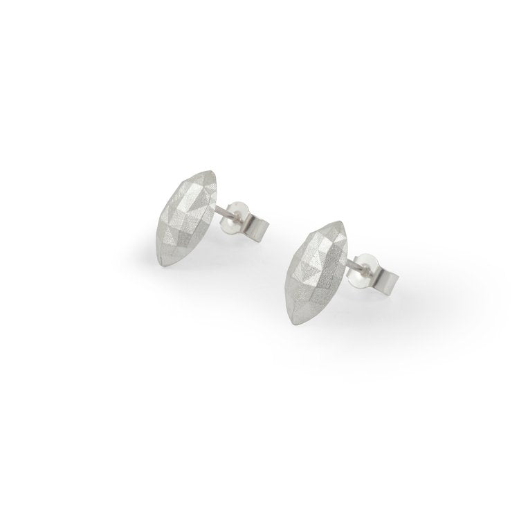 Elliptical Faceted Silver Earrings