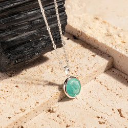Recycled Silver Amazonite Disc Pendant Necklace