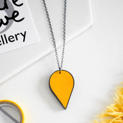 Teardrop Small Yellow Resin & Oxidised Silver Pendant Necklace