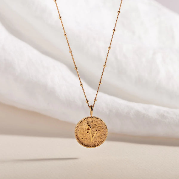 "INSPIRE" SHORTHAND GOLD VERMEIL COIN NECKLACE