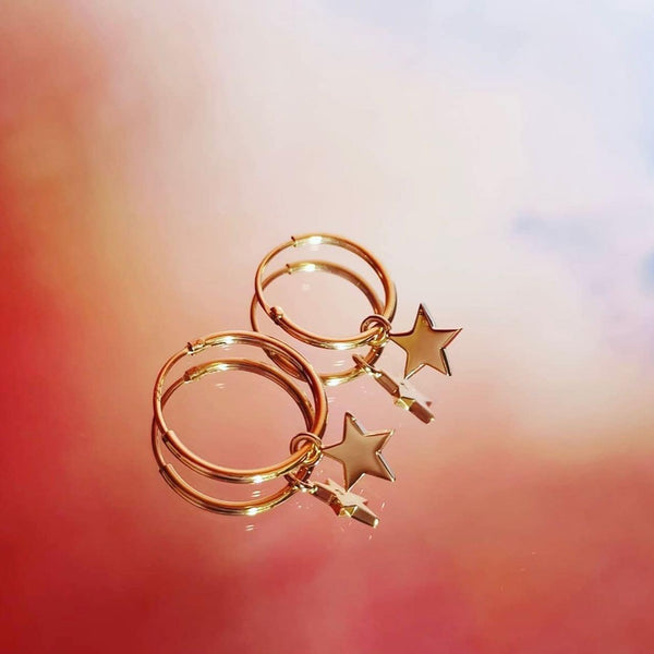Dainty Star Hoops 18ct Yellow Gold Plated Silver
