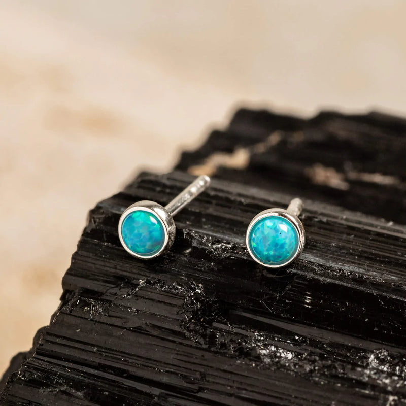 TIFFANY BLUE OPAL SILVER STUD EARRINGS