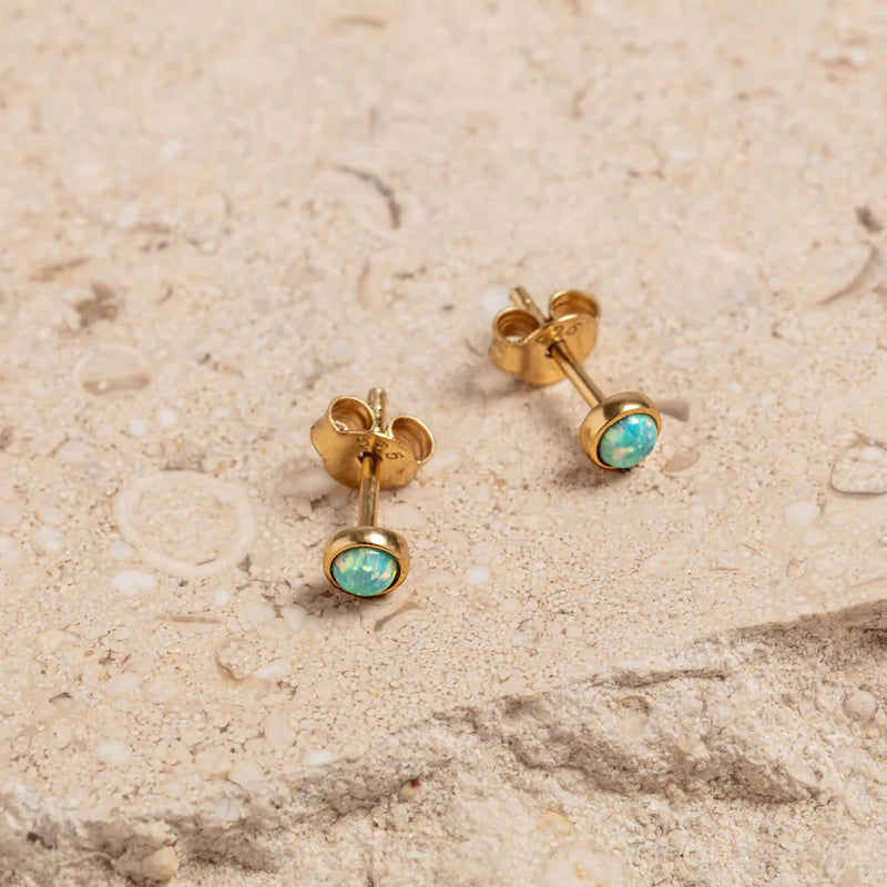 MOON YELLOW OPAL GOLD VERMEIL STUD EARRINGS