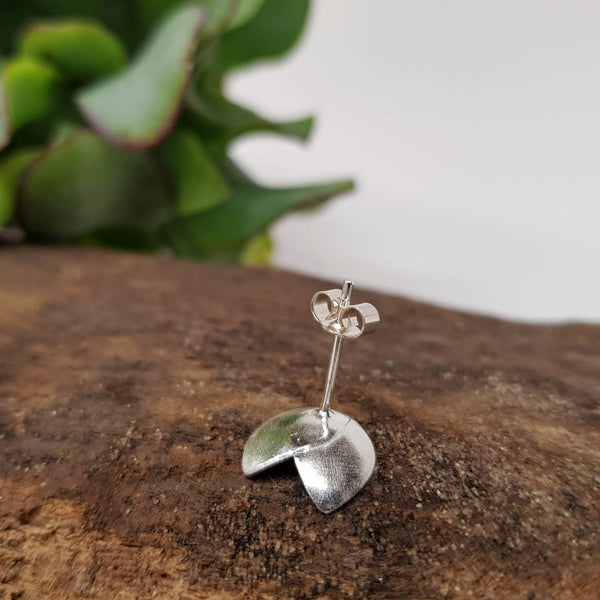Small Double Orchid Petal Stud Earrings - Silver