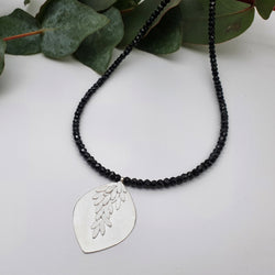 Foliage Silver Black Spinel Pendant Necklace