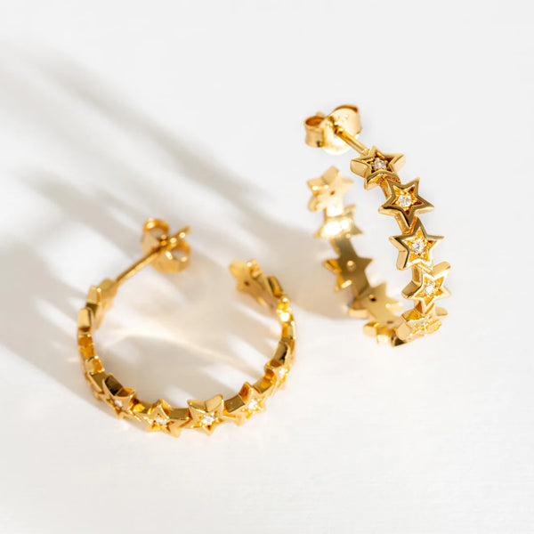 SPARKLY STATEMENT GOLD VERMEIL LARGE STAR HOOPS