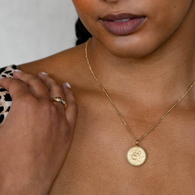 "BRAVE" SHORTHAND GOLD VERMEIL COIN NECKLACE