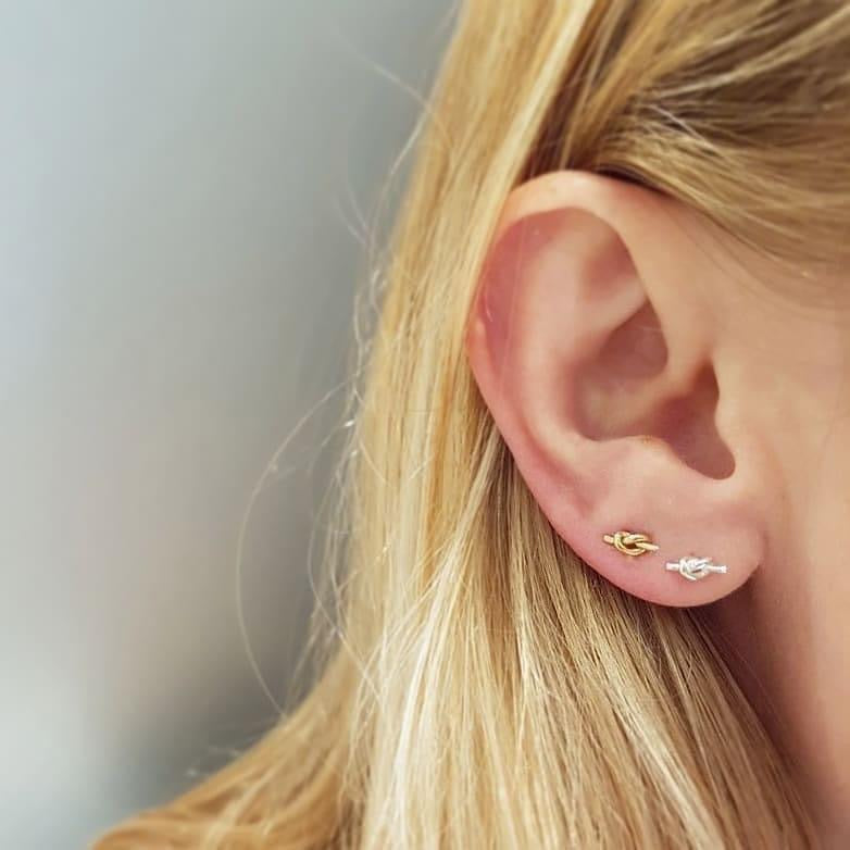 Written Tiny Knot Stud Earrings 18ct Yellow Gold Plated Silver