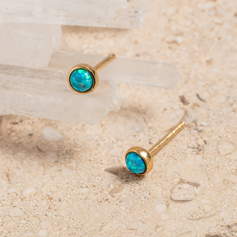 TIFFANY BLUE OPAL AND 14K GOLD VERMEIL STUDS