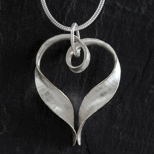 Ripple Heart Silver Pendant Necklace