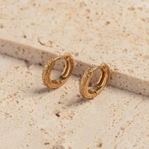 Minimalist Antique Textured Gold Huggies