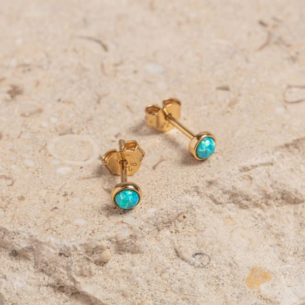 TIFFANY BLUE OPAL AND 14K GOLD VERMEIL STUDS