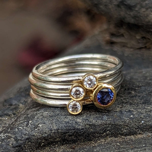 4 Silver Gum Nut Rings With Blue Sapphire