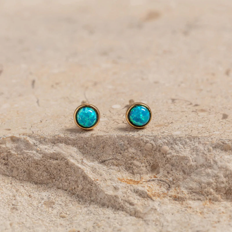 TIFFANY BLUE OPAL AND 14K GOLD VERMEIL STUDS