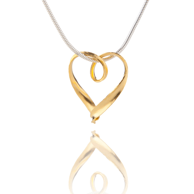 Ribbon Heart Pendant 24ct Yellow Gold Plated Silver Necklace