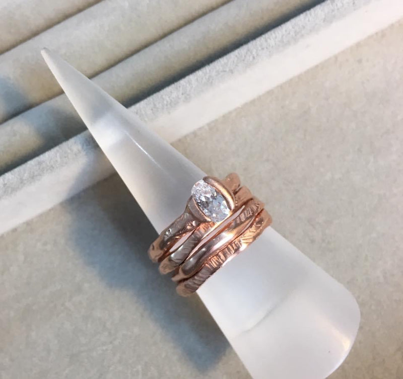 Cave 23ct Rose Gold Plated Silver & Clear Cubic Zirconia One-Off Treasure Ring (RW407)
