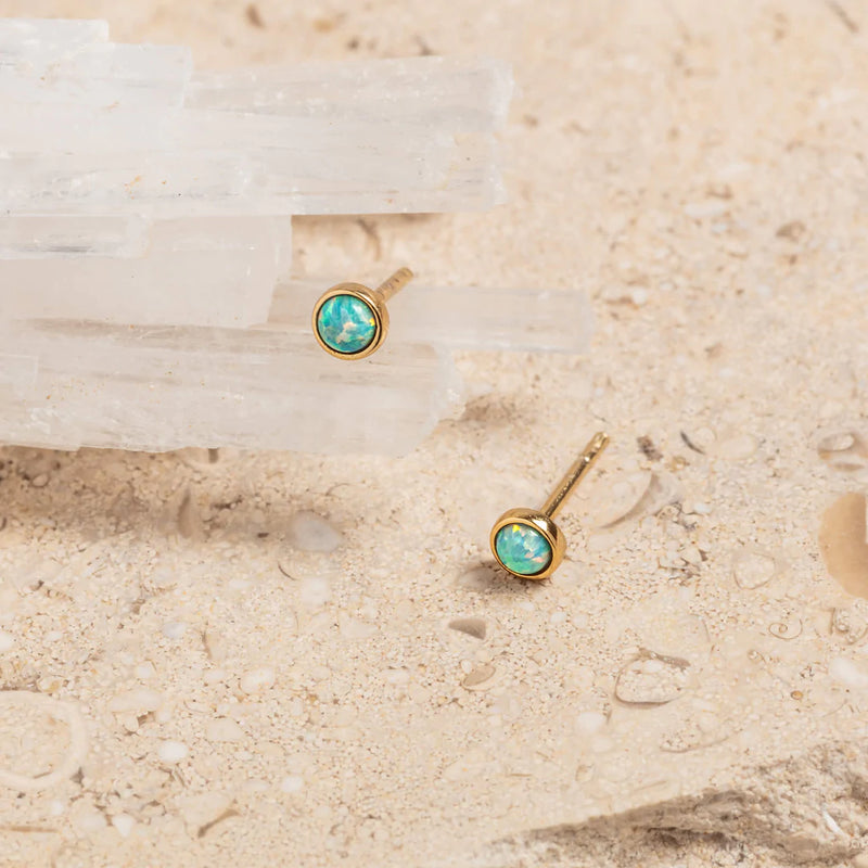 MOON YELLOW OPAL GOLD VERMEIL STUD EARRINGS