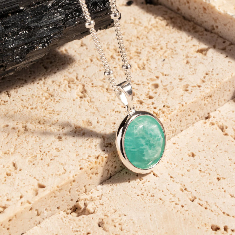 Recycled Silver Amazonite Disc Pendant Necklace