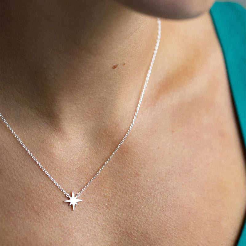 BRUSHED SILVER NORTH STAR NECKLACE