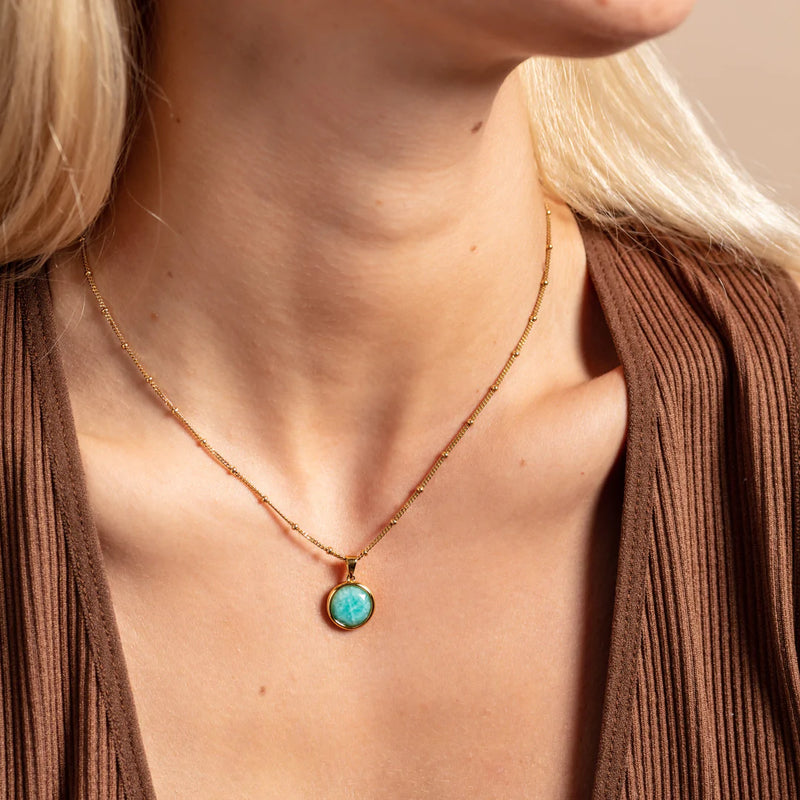 Amazonite Disc Gold Vermeil Necklace