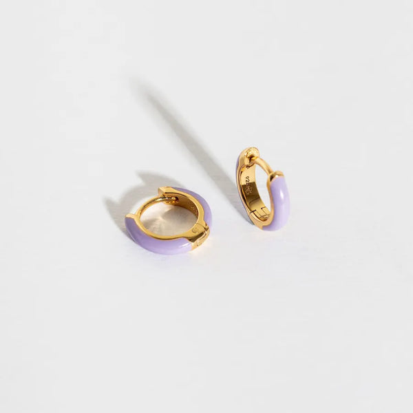 LAVENDER ENAMEL GOLD VERMEIL HUGGIE HOOP EARRINGS