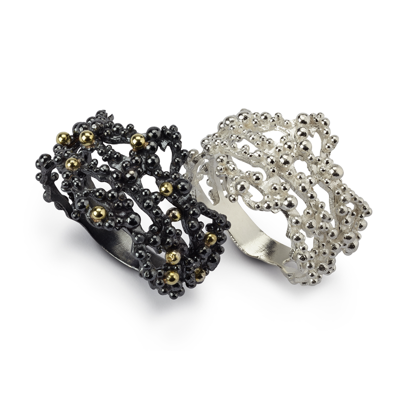 Coral Lace Ring Oxidised Silver & 18ct Yellow Gold