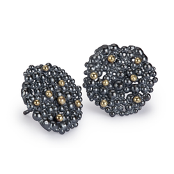 Berry Large Oxidised Silver & 18ct Yellow Gold Stud Earrings