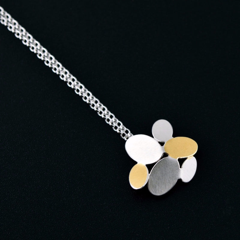 Mixed Oval Silver & 24ct Yellow Gold Pendant Necklace