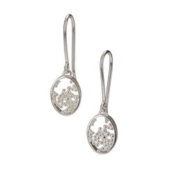 Oval Lace Drop Earrings Silver