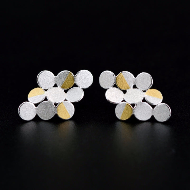 Rhombus Silver & 24ct Yellow Gold Stud Earrings