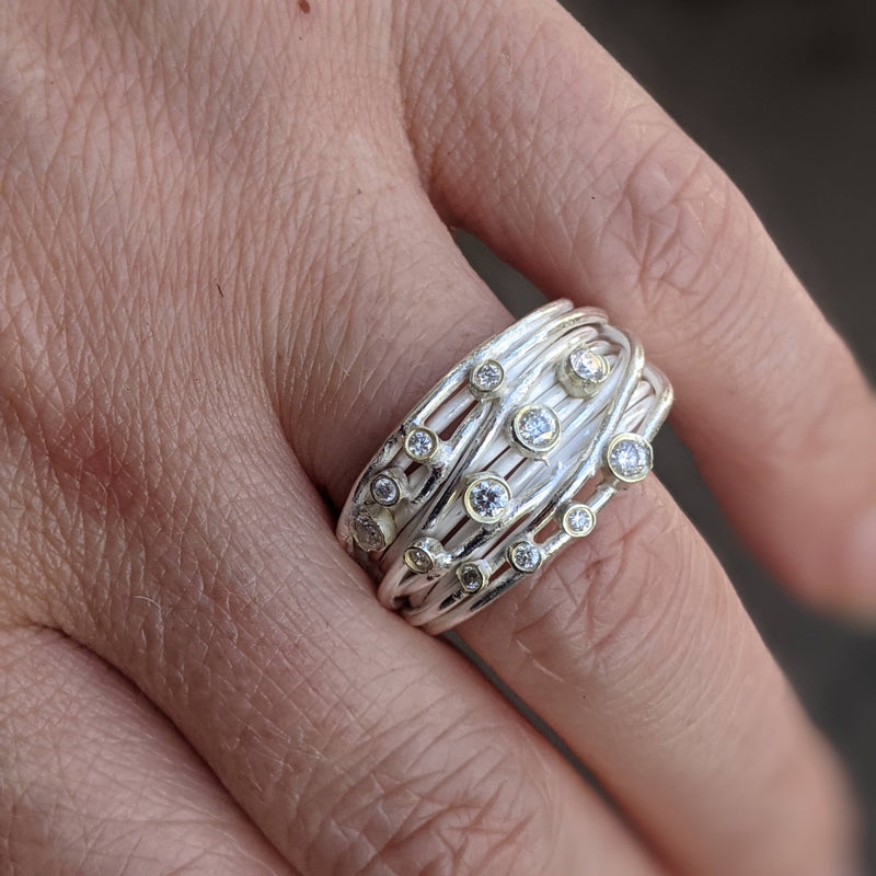 Medium Silver Open Wrap Ring With 12x Diamonds