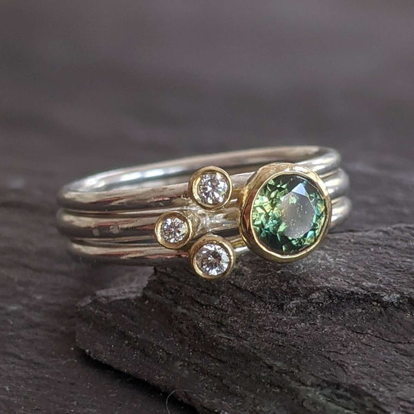 3 Stack Rings With Green Sapphire