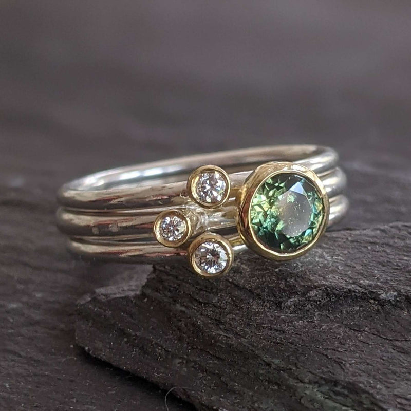 3 Stack Rings With Green Sapphire