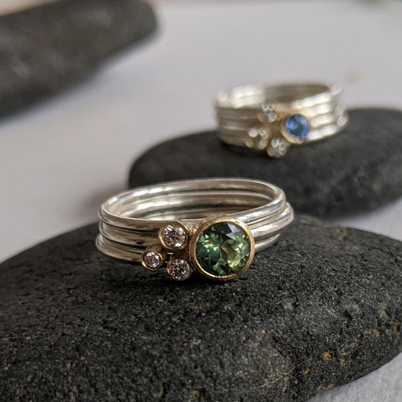 3 Stack Rings With Green Sapphire