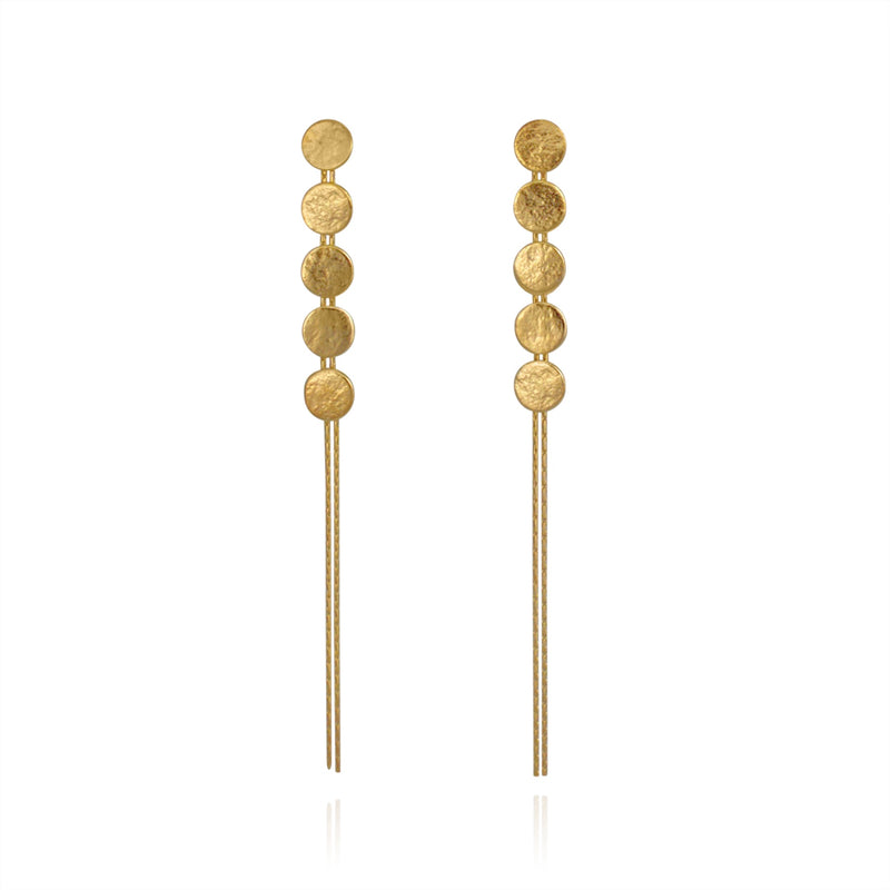 Paillette 5 Disc Drop Earrings 18ct Yellow Gold Plated Silver