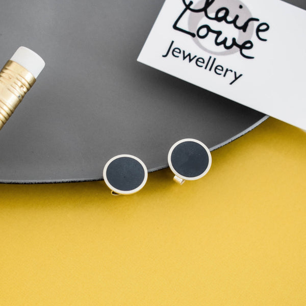 Grey Round Resin Stud Earrings - Small