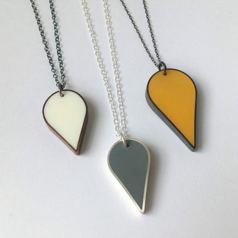 Teardrop Small Yellow Resin & Oxidised Silver Pendant Necklace