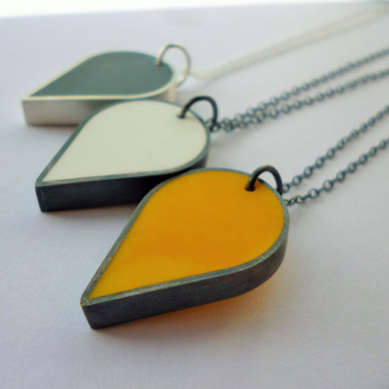 Teardrop Small Yellow Resin & Oxidised Silver Pendant Necklace